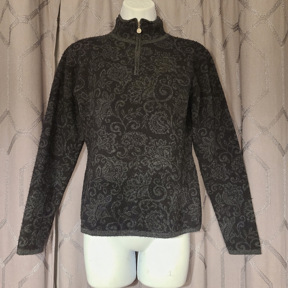 Neve Designs Black Gray Floral Pattern Wool Sweater S